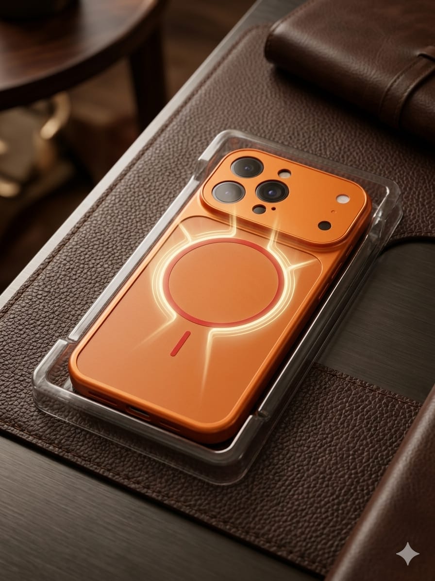 Luxury Orange Conversion Case for iPhone 16 – Transform to iPhone 17 Pro Max Look | Wireless Charging Support | Anti-Fingerprint Matte Finish | Full Body Protection Shockproof Cover