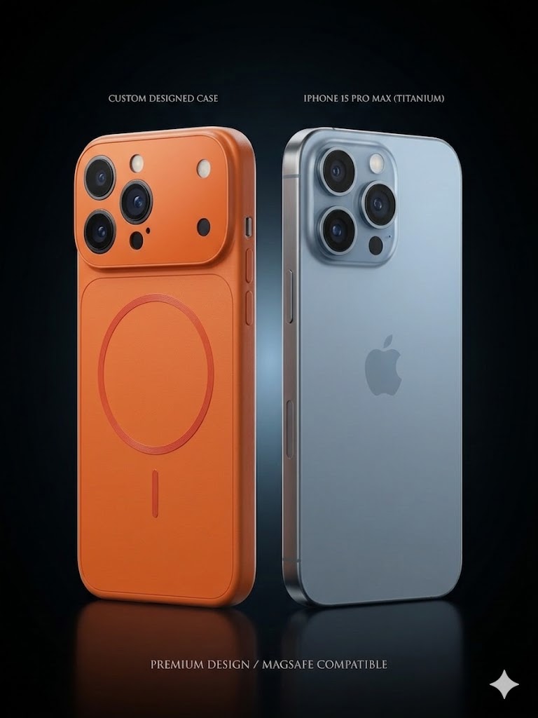 Luxury Orange Magnetic Case for iPhone 15 Pro Max – Convert to iPhone 17 Pro Max Look | Shockproof, Anti-Fingerprint, Wireless Charging Compatible, Full Protection Cover