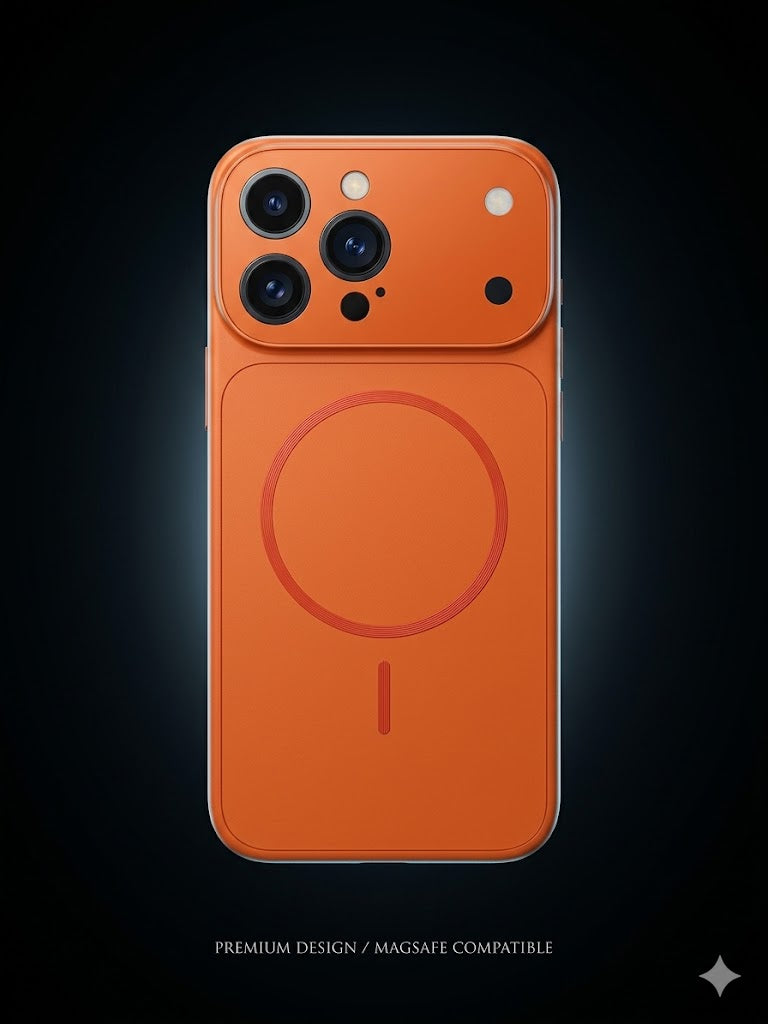 Luxury Orange Magnetic Case for iPhone 15 Pro Max – Convert to iPhone 17 Pro Max Look | Shockproof, Anti-Fingerprint, Wireless Charging Compatible, Full Protection Cover