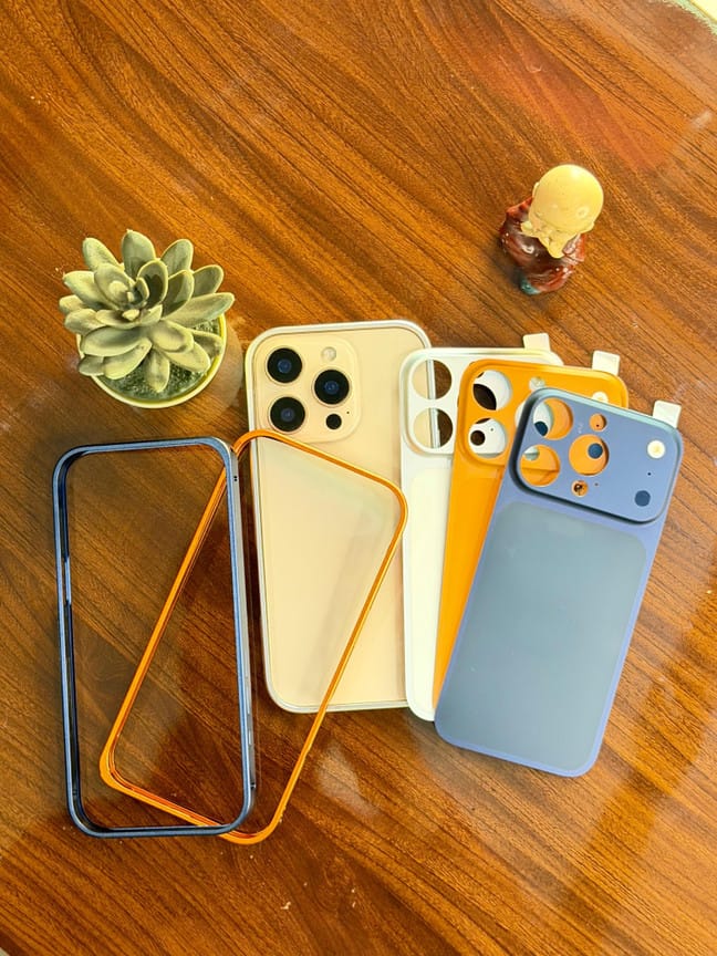 Luxury Orange Transformation Back Case Cover for iPhone 14 Pro Max – Convert to iPhone 17 Pro Max Look | Wireless Charging Support | Anti-Fingerprint | Shockproof Full Protection
