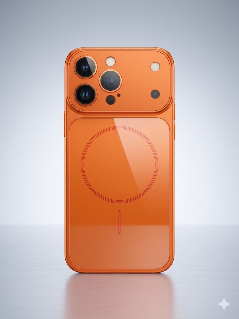 Luxury Orange Transformation Back Case Cover for iPhone 14 Pro Max – Convert to iPhone 17 Pro Max Look | Wireless Charging Support | Anti-Fingerprint | Shockproof Full Protection
