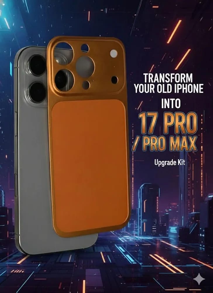 Luxury Orange Transformation Back Case Cover for iPhone 14 Pro Max – Convert to iPhone 17 Pro Max Look | Wireless Charging Support | Anti-Fingerprint | Shockproof Full Protection