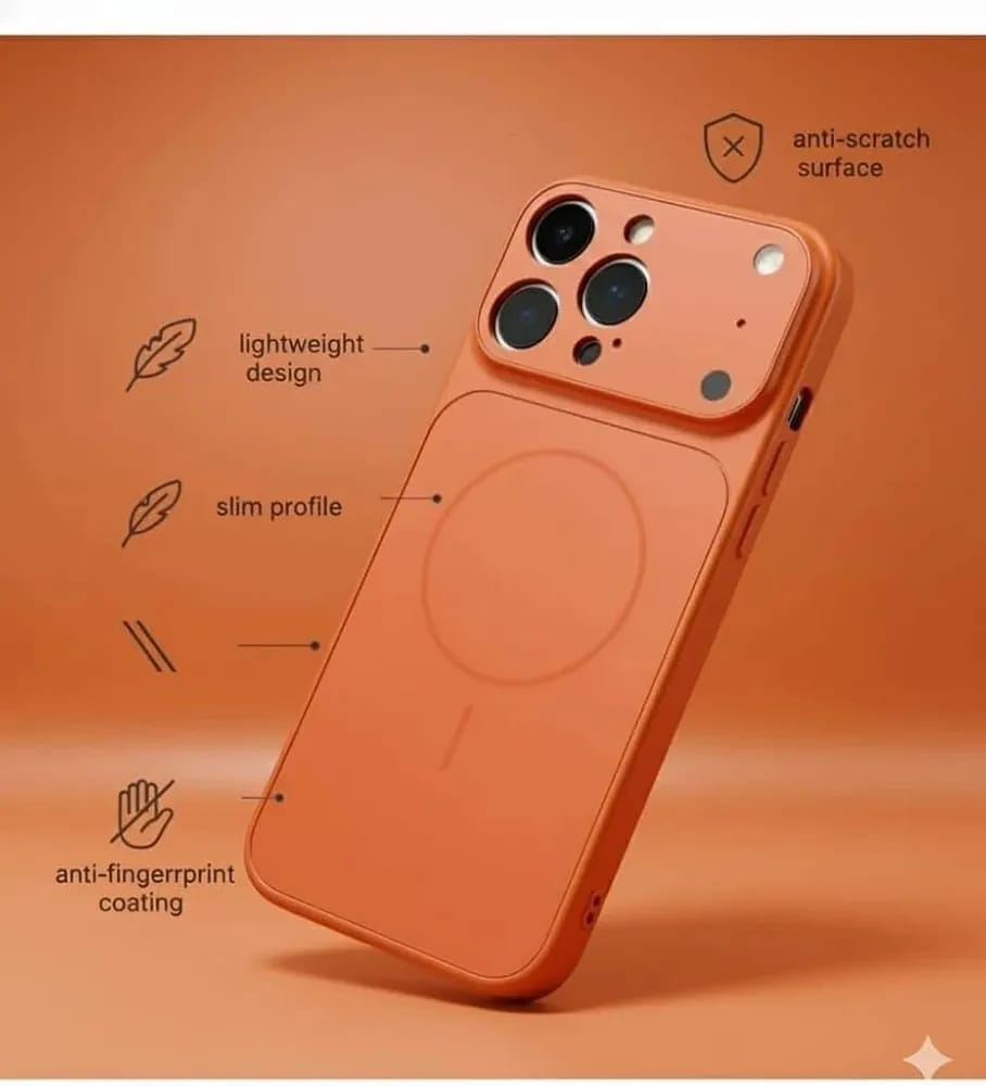 Luxury Orange Transformation Back Case Cover for iPhone 14 Pro Max – Convert to iPhone 17 Pro Max Look | Wireless Charging Support | Anti-Fingerprint | Shockproof Full Protection