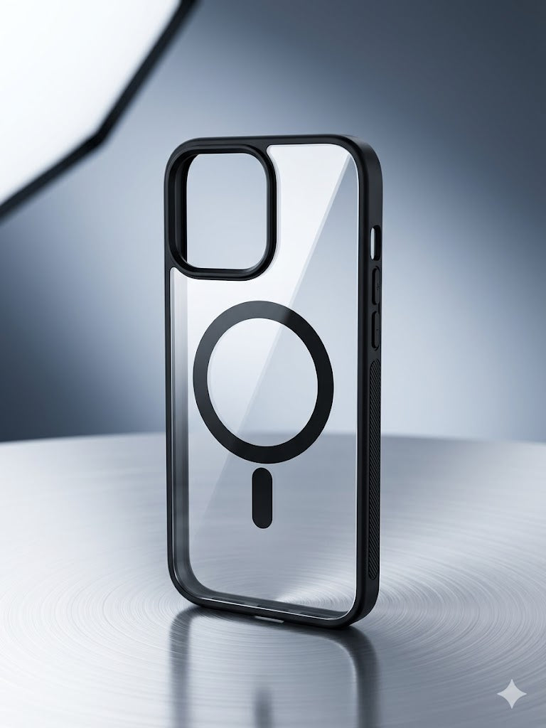 Premium Transparent Black Shockproof Back Cover for iPhone 16 Pro Max | Crystal Clear Anti-Yellow Case | Wireless Charging Support | Fingerprint Resistant | Full Body Camera Protection