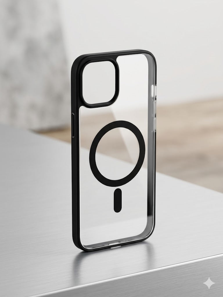 Premium Transparent Black Back Cover for iPhone 14 Plus | Shockproof Protective Case | Anti-Yellowing Crystal Clear Design | Camera Protection | Wireless Charging Support