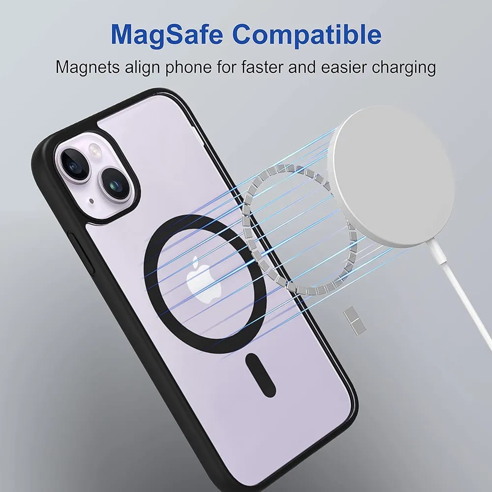 Premium Transparent Black Back Cover for iPhone 14 Plus | Shockproof Protective Case | Anti-Yellowing Crystal Clear Design | Camera Protection | Wireless Charging Support