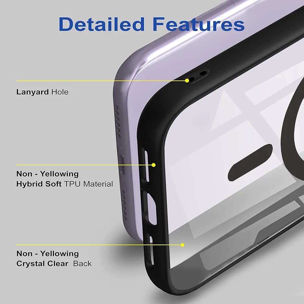 Premium Transparent Black Back Cover for iPhone 14 Plus | Shockproof Protective Case | Anti-Yellowing Crystal Clear Design | Camera Protection | Wireless Charging Support