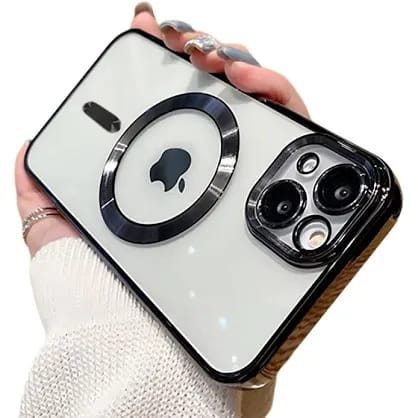 Luxury Transparent Black Case for iPhone 14 | Crystal Clear Shockproof Back Cover | Anti-Yellowing Slim Fit Protective Case | Wireless Charging Support | Camera Protection | Premium TPU Bumper Case