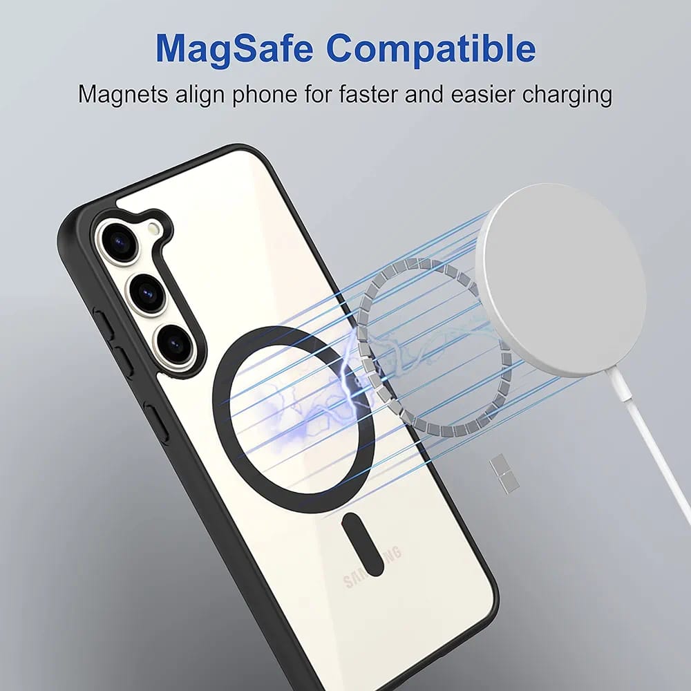 Transparent Black Shockproof Back Cover for Samsung Galaxy S23 | Slim Fit Crystal Clear Case | Anti-Yellowing | Scratch Resistant | Wireless Charging Support | Full Protection