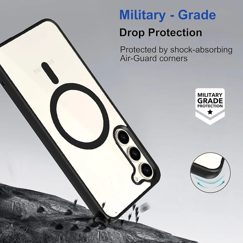 Transparent Black Shockproof Back Cover for Samsung Galaxy S23 | Slim Fit Crystal Clear Case | Anti-Yellowing | Scratch Resistant | Wireless Charging Support | Full Protection