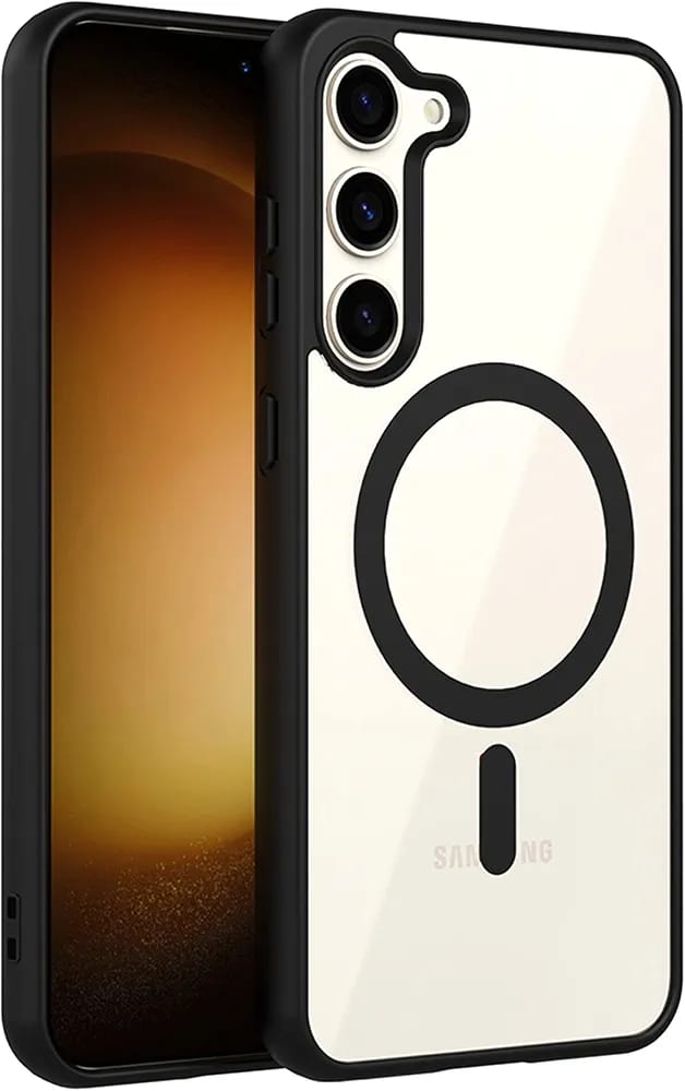 Transparent Black Shockproof Back Cover for Samsung Galaxy S23 | Slim Fit Crystal Clear Case | Anti-Yellowing | Scratch Resistant | Wireless Charging Support | Full Protection