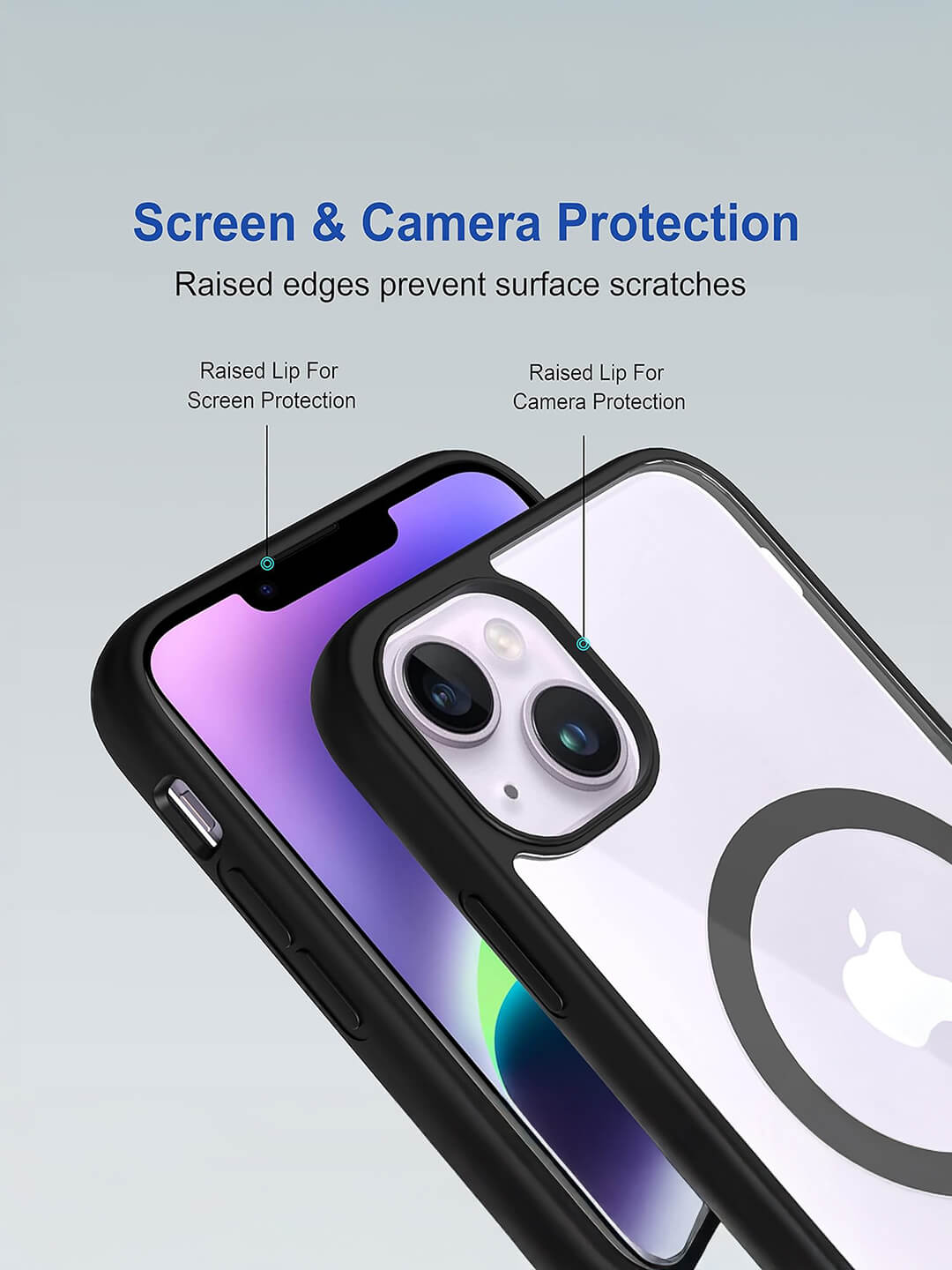 Premium Transparent Black Shockproof Back Cover for iPhone 13 | Crystal Clear Hybrid Protection Case | Anti-Yellowing | Camera Protection | Wireless Charging Support | Slim & Stylish Design