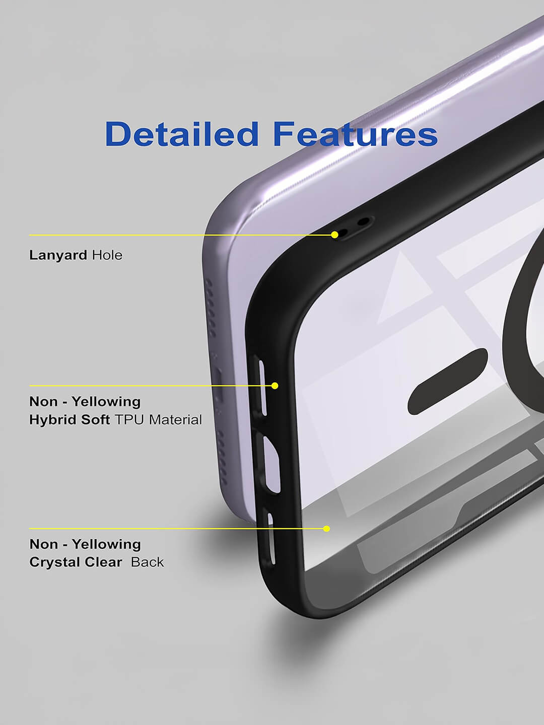 Premium Transparent Black Shockproof Back Cover for iPhone 13 | Crystal Clear Hybrid Protection Case | Anti-Yellowing | Camera Protection | Wireless Charging Support | Slim & Stylish Design