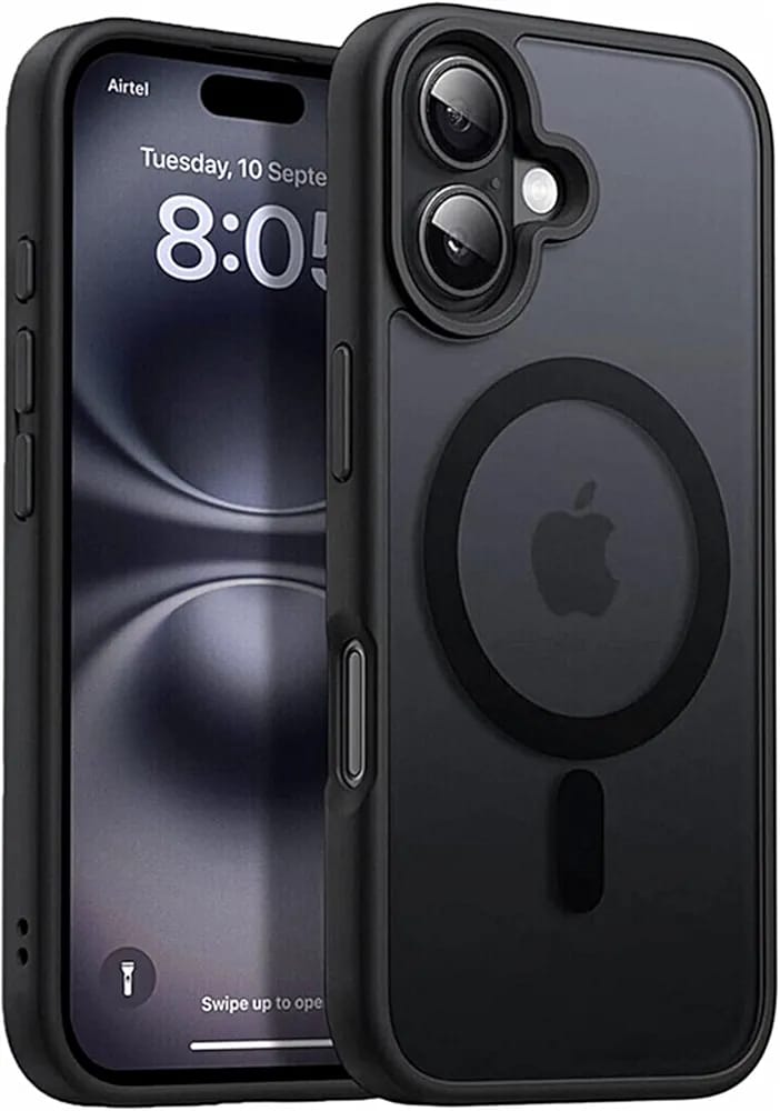 Premium Transparent Black Back Cover for iPhone 16 | Shockproof Slim Fit Case | Anti-Yellowing Crystal Clear Design | Wireless Charging Support | Camera & Screen Protection
