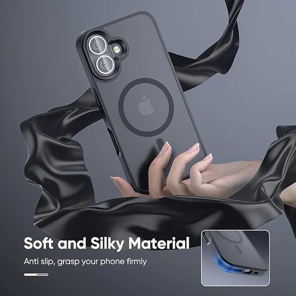 Premium Transparent Black Back Cover for iPhone 16 | Shockproof Slim Fit Case | Anti-Yellowing Crystal Clear Design | Wireless Charging Support | Camera & Screen Protection